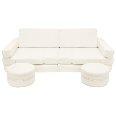 Modular bouclé sofa bed, multifunctional foam blocks, car with steering wheel Modular bouclé sofa bed, multifunctional foam blocks, car with steering wheel